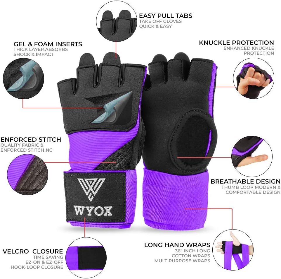 Purple Quick Gel Boxing Hand Wraps - Features