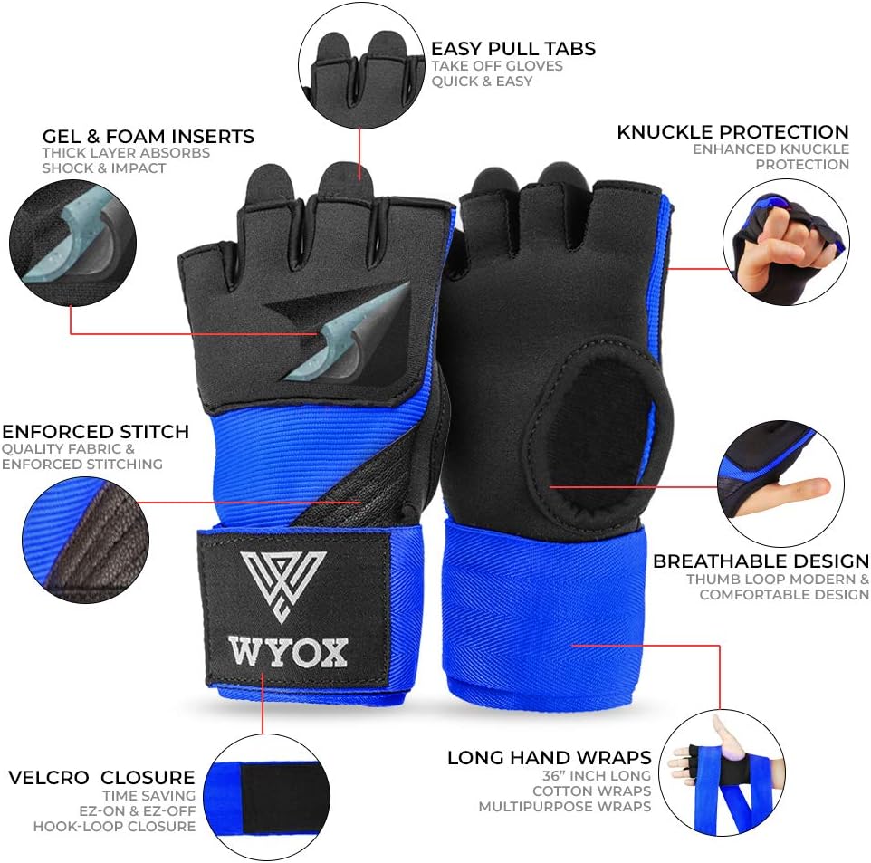Blue Quick Gel Boxing Hand Wraps Features - WYOX 
