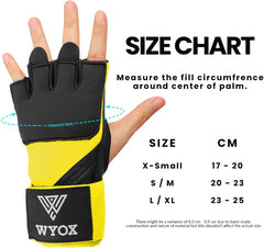 Yellow Quick Gel Boxing Hand Wraps - Size Chart