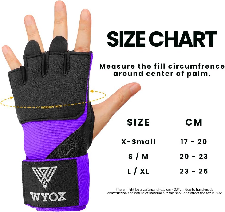 Purple Quick Gel Boxing Hand Wraps - Size Chart