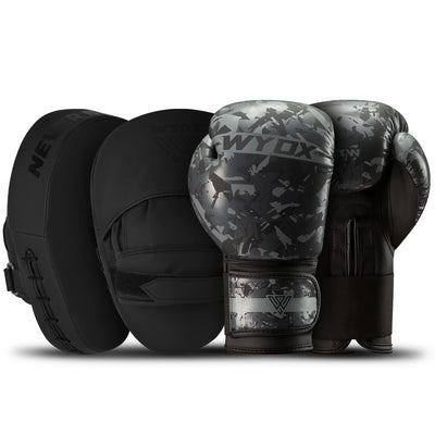 Grey Camo Kids Boxing Gloves & Pads Bundle