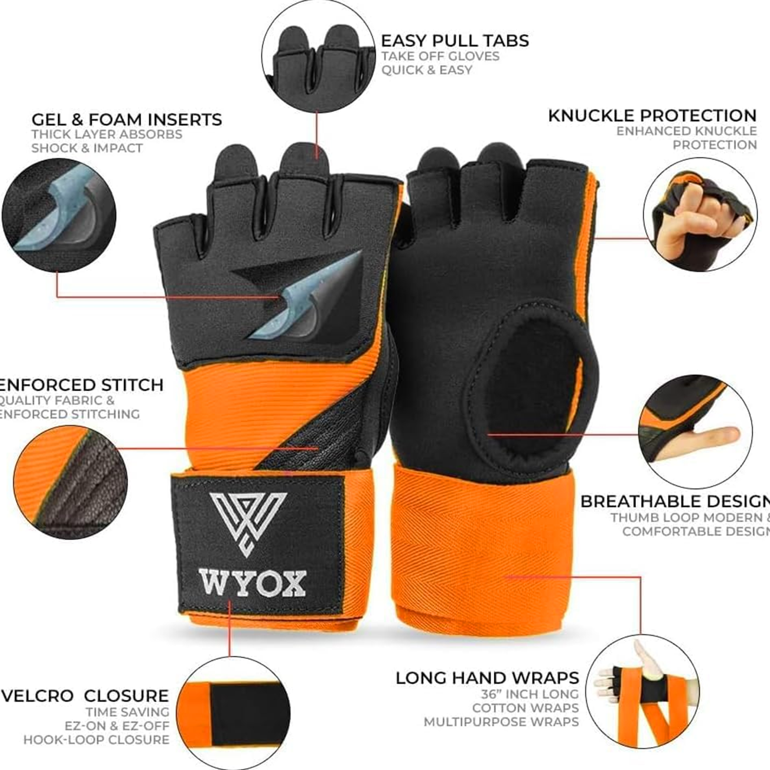 Orange Quick boxing hand wraps 