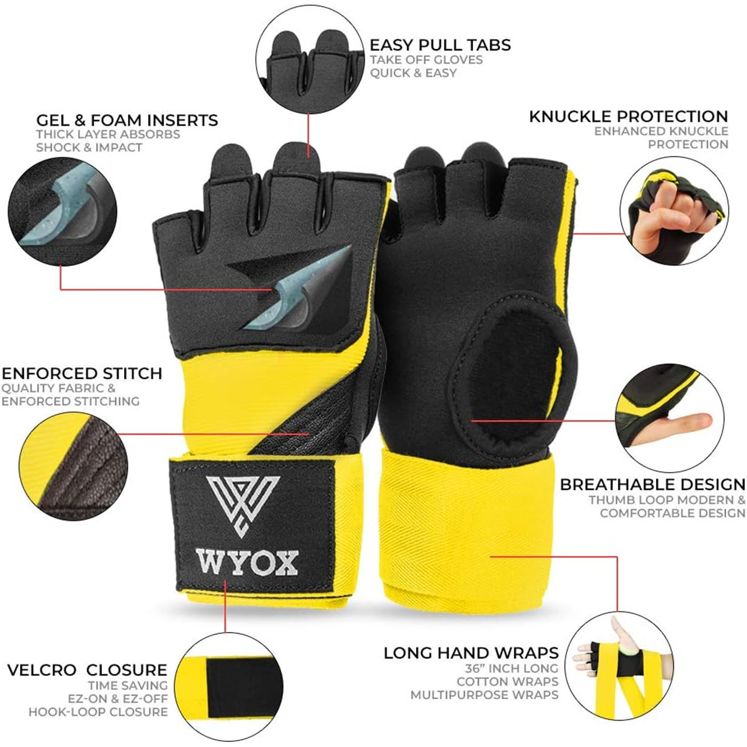 Yellow Hand wraps Gloves